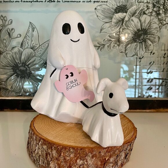 NEW Goblin & Ghoul Halloween Ghost Walking Dog Figurine - Picture 1 of 1